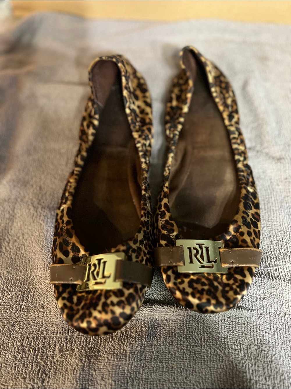 Lauren Ralph Lauren "Betty" leopard print satin ballet flats